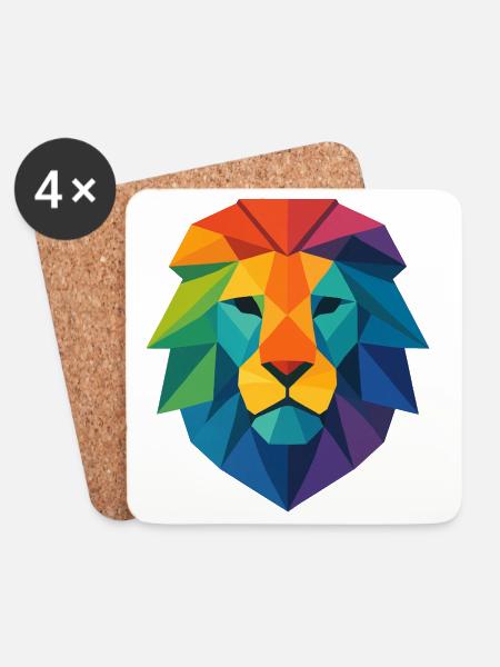Farbenfroher Wild Poly Low Lion – Art Pop Farben - Untersetzer (4er-Set) - Weiß
