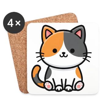 Charme du duo de chats bicolores - Dessous de verre (lot de 4) - blanc - Devant