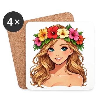 Tropical Hibiscus Wreath Woman - Coasters (set of 4) - white - Front