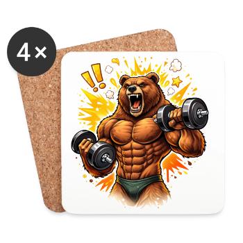 Illustration d’un ours bodybuilder fort - Dessous de verre (lot de 4) - blanc - Devant