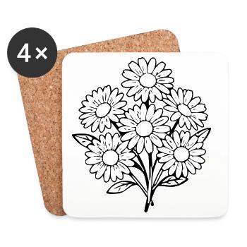 Flower Black Black Flower Flowers Daisies - Coasters (set of 4) - white - Front