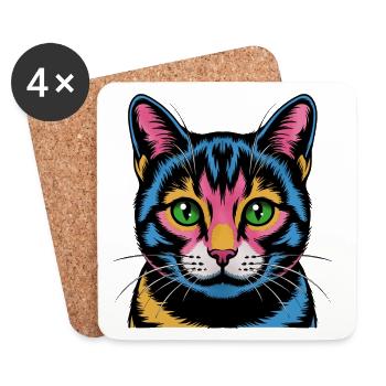 Bunte Pop-Art Katze Neonblick - Untersetzer (4er-Set) - Weiß - Vorne