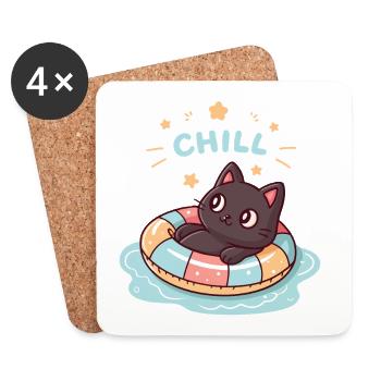 Chat noir en bouée pastel CHILL - Dessous de verre (lot de 4) - blanc - Devant