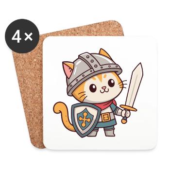 Ritterkatze in Rüstung - Untersetzer (4er-Set) - Weiß - Vorne