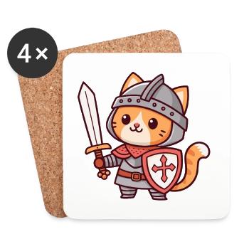 Knight Cat - Sword & Shield - Coasters (set of 4) - white - Front