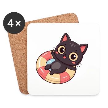 Cat Buoy Kawaii Marine - Coasters (set of 4) - white - Front