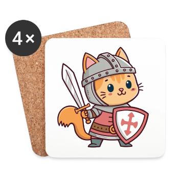Chat chevalier héroïque - Dessous de verre (lot de 4) - blanc - Devant