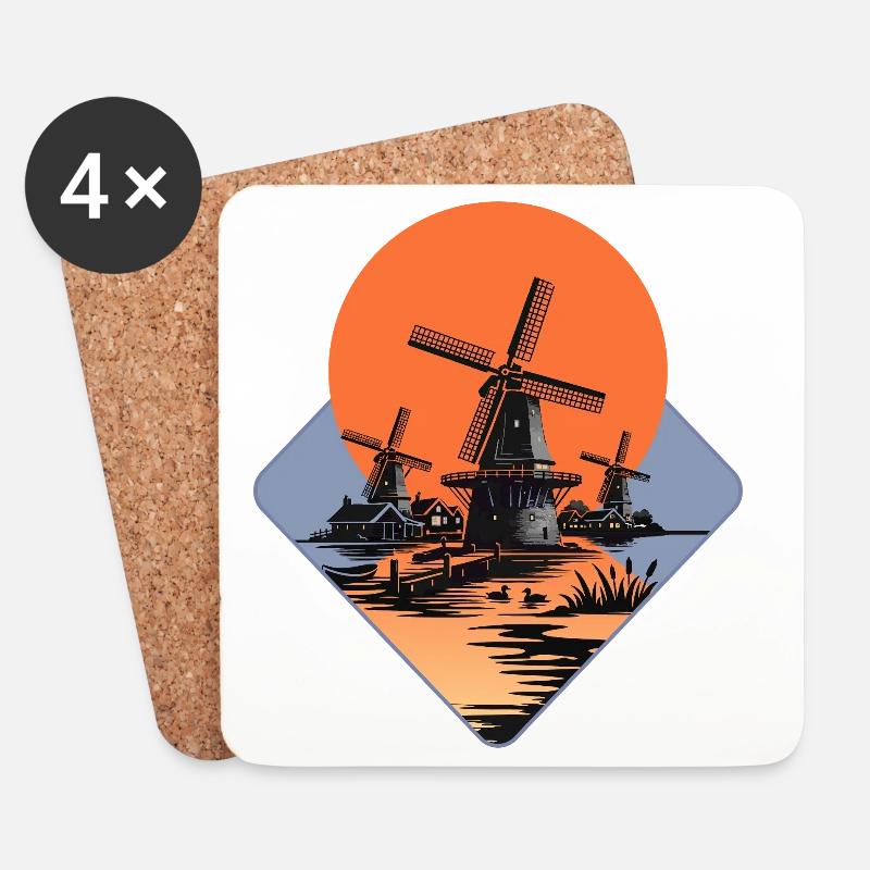 Exotische Windmühlen-Skizzenkunst - Untersetzer (4er-Set) - Weiß