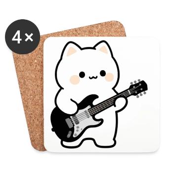 Kawaii Katze mit E-Gitarre Musik Geschenk Musiker - Untersetzer (4er-Set) - Weiß - Vorne