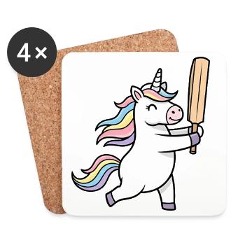 Süßes Einhorn Spielt Cricket Fröhlich - Untersetzer (4er-Set) - Weiß - Vorne
