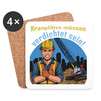 Kranplätze müssen verdichtet sein! - Untersetzer (4er-Set) - Weiß - Vorne