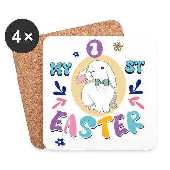 Mein erstes Ostern, süßer Hase mit Schleife - Untersetzer (4er-Set) - Weiß - Vorne