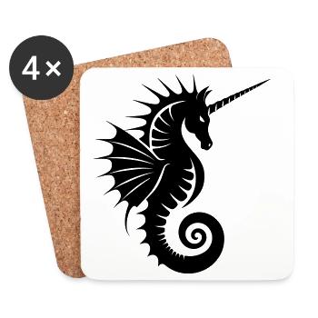 Silhouette de l’hippocampe licorne - Dessous de verre (lot de 4) - blanc - Devant