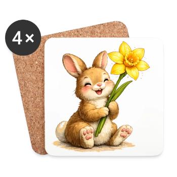 Lapin à la fleur jaune de printemps - Dessous de verre (lot de 4) - blanc - Devant
