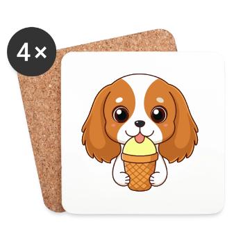 Chiot Cavalier gourmand Glace - Coasters (set of 4) - white - Front