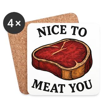 Ravi de vous rencontrer Jeu de mots sur le steak - Dessous de verre (lot de 4) - blanc - Devant