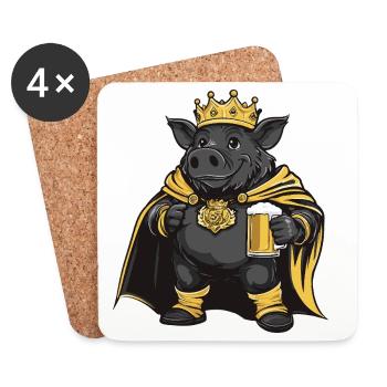 Roi de la bière de porc Sanglier sauvage - Dessous de verre (lot de 4) - blanc - Devant