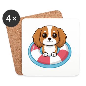 Chiot adorable en bouée piscine - Dessous de verre (lot de 4) - blanc - Devant