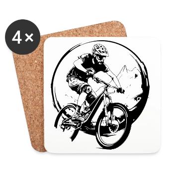 Mountain Bike Bicycle Man Silhouette - Coasters (set of 4) - white - Front