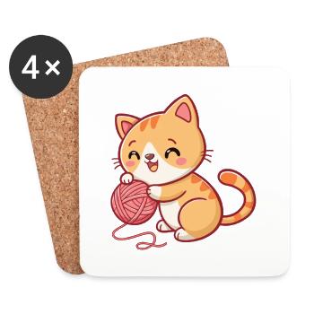 Happy playful kitten with ball - Coasters (set of 4) - white - Front