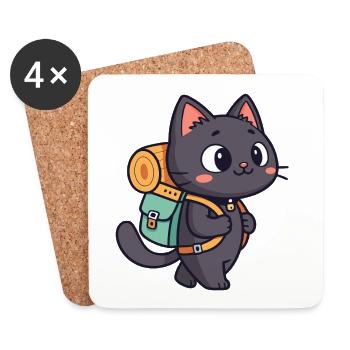Hiking Cat with Backpack - Coasters (set of 4) - white - Front