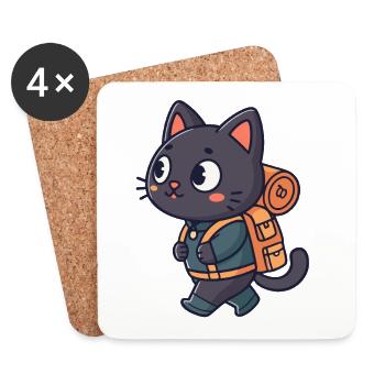 Chat randonneur aventurier pelucheux - Dessous de verre (lot de 4) - blanc - Devant
