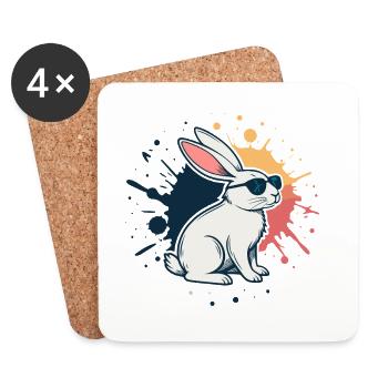 Cool bunny with glasses and splashes - Coasters (set of 4) - white - Front