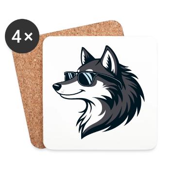 Moderne Wolf-Sonnenbrillen - Untersetzer (4er-Set) - Weiß - Vorne