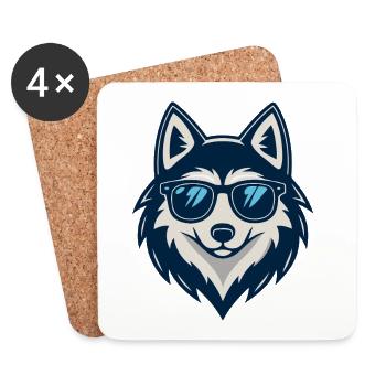 Loup au soleil en lunettes - Dessous de verre (lot de 4) - blanc - Devant