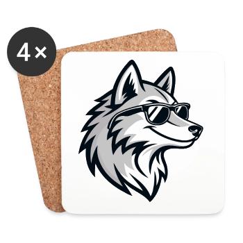 Grafischer Wolf mit Brille - Untersetzer (4er-Set) - Weiß - Vorne