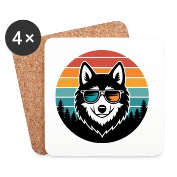 Husky rétro soleil lunettes - Dessous de verre (lot de 4) - blanc - Devant