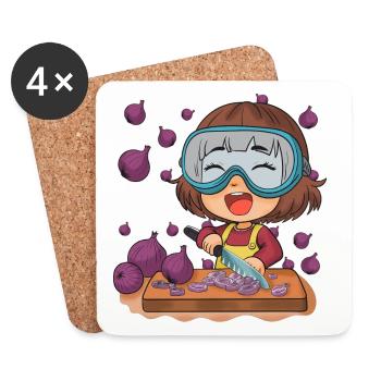 Comic girl cuts onions - Coasters (set of 4) - white - Front