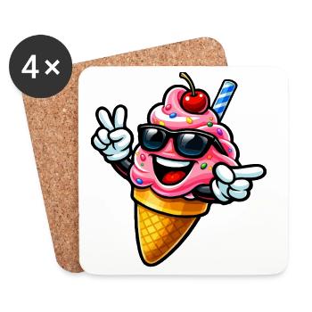 Glace d’été avec lunettes de soleil - Dessous de verre (lot de 4) - blanc - Devant