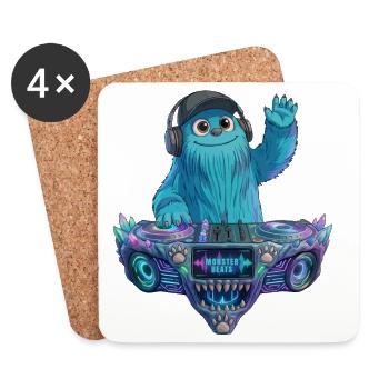 DJ Fluffo - Monster Beats - Fluffonster Design - Untersetzer (4er-Set) - Weiß - Vorne
