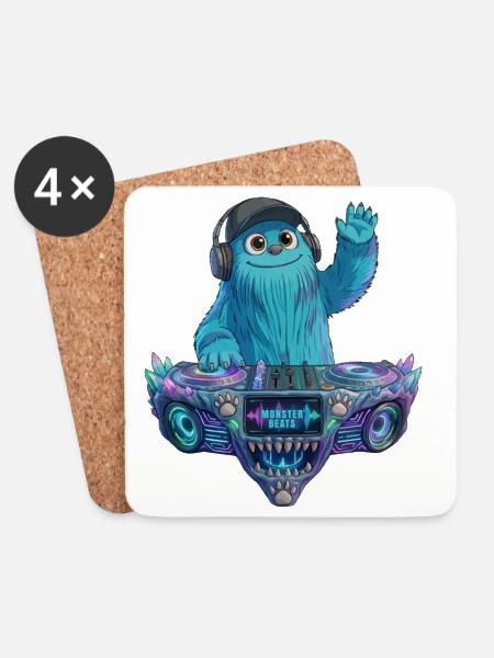 DJ Fluffo - Monster Beats - Fluffonster Design - Untersetzer (4er-Set) - Weiß
