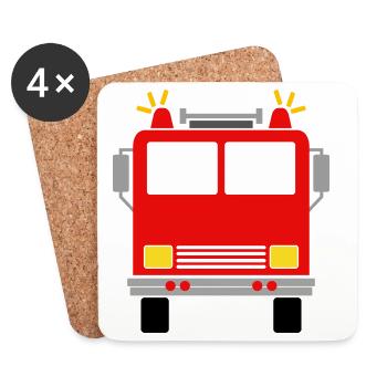 Camion de pompiers - Dessous de verre (lot de 4) - blanc - Devant