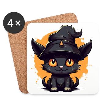 Hexenkatze im Halloween-Look - Katze - Untersetzer (4er-Set) - Weiß - Vorne