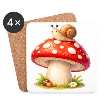 Fliegenpilz mit Schnecke Niedliches Wald Motiv - Untersetzer (4er-Set) - Weiß - Vorne