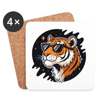 Tigre cosmique lunettes - Dessous de verre (lot de 4) - blanc - Devant