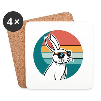 Lapin rétro au soleil - Dessous de verre (lot de 4) - blanc - Devant