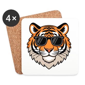 Casual Tiger with Dark Glasses - Coasters (set of 4) - white - Front