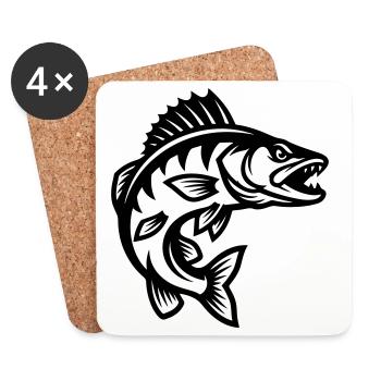 Hecht Fisch - Untersetzer (4er-Set) - Weiß - Vorne