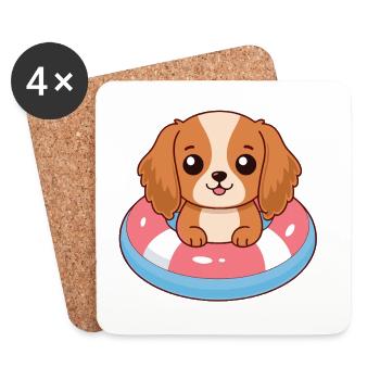 Kawaii puppy on pastel buoy - Coasters (set of 4) - white - Front
