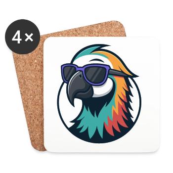 Farbenfroher Papagei mit Brille - Untersetzer (4er-Set) - Weiß - Vorne