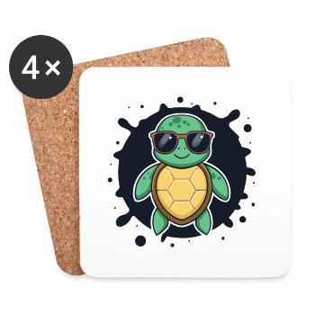 Sea Turtle Cool Sunglasses - Coasters (set of 4) - white - Front