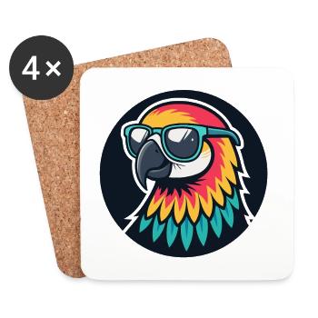 Bunter Papagei mit Sonnenbrille - Untersetzer (4er-Set) - Weiß - Vorne