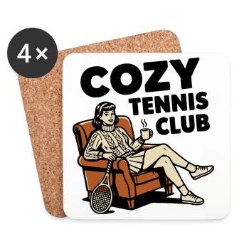Cozy Tennis Club, Stylish Tennis Fan Pullover Hoodie - Coasters (set of 4) - white - Front