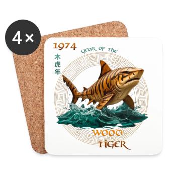 1974_Holz-Tiger - Untersetzer (4er-Set) - Weiß - Vorne