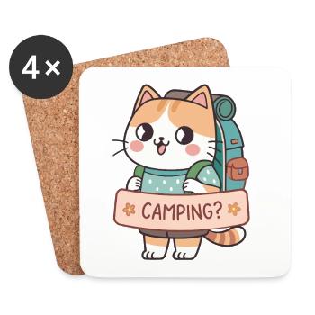 Chat Campeur Kawaii - Dessous de verre (lot de 4) - blanc - Devant