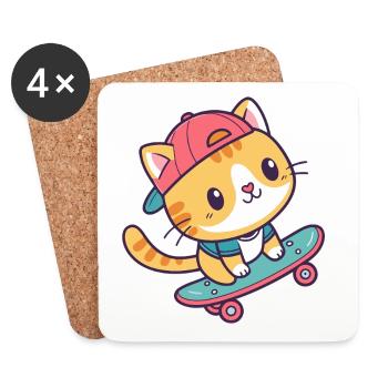 Bunte Skate-Katze - Untersetzer (4er-Set) - Weiß - Vorne